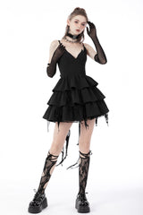 Black Little Devil Sleeveless Multi-Layered Lace-Up Women's Punk Slip Graduation Dress - Product - 9