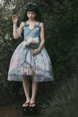 Multi-Color Mount Fuji Cherry Blossom Season Print Bowknot Alice Sweet Lolita JSK Dress - Product - 3