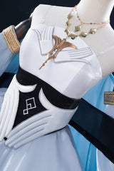 White/Blue [Arknights Inspired Sacred Snow Melody] Long Sleeves Ruffled Classic Lolita Strapless Dress Set - Product - 5