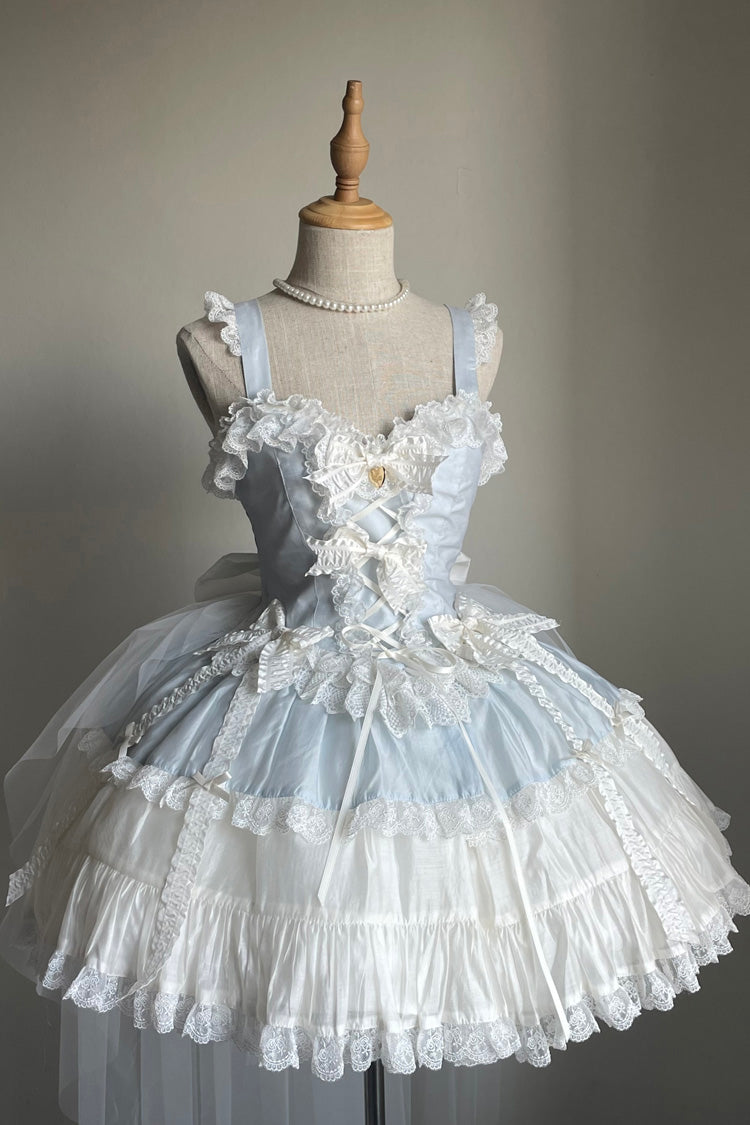 Blue [Sweetheart Splolita] Ruffle Bowknot Lace-Up Sweet Lolita Skirt Set - Product - 3