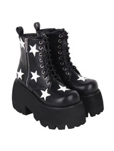 Black Five-pointed Star Print Zipper Punk Lolita Ankle Boots - Product - 3