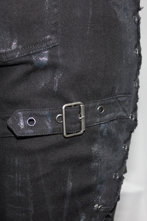 Black Punk Mecha Hand Painted Slim Mens Pants - Product - 6