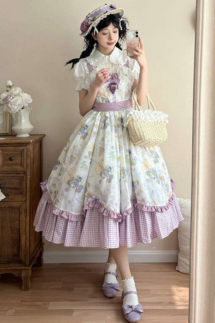 [Blueberry Early Summer] Sleeveless Print Ruffle Bowknot Sweet Lolita Jsk Dress 2 Colors - Product - 8