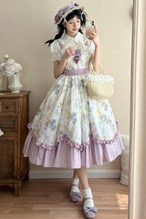 [Blueberry Early Summer] Sleeveless Print Ruffle Bowknot Sweet Lolita Jsk Dress 2 Colors (Plus Size Version) - Product - 8