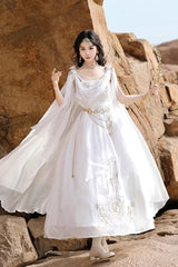 White [Aurelia of the Holy Light] Square Collar Printed Embroidered Chain-Decorated Sweet Elegant Lolita Dress - Product - 5