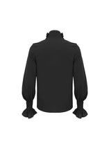Black Irregular Stand Collar Puff Sleeved Ruffled Men's Gothic Shirt - Product - 7