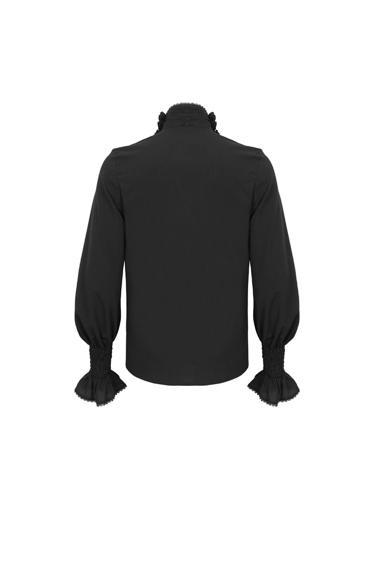 Black Irregular Stand Collar Puff Sleeved Ruffled Men's Gothic Shirt - Product - 7