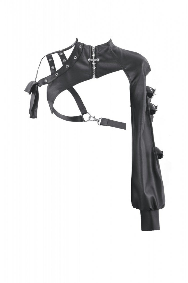Black Cut-Out Asymmetric Buckled Eyelet Women's Punk Shrug - Product - 3