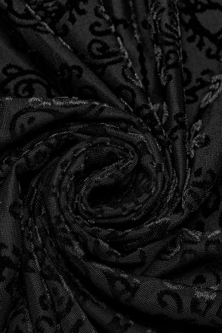 Black Sleeveless Beaded Cross Flocking Print Men's Gothic Tank Top - Product - 8
