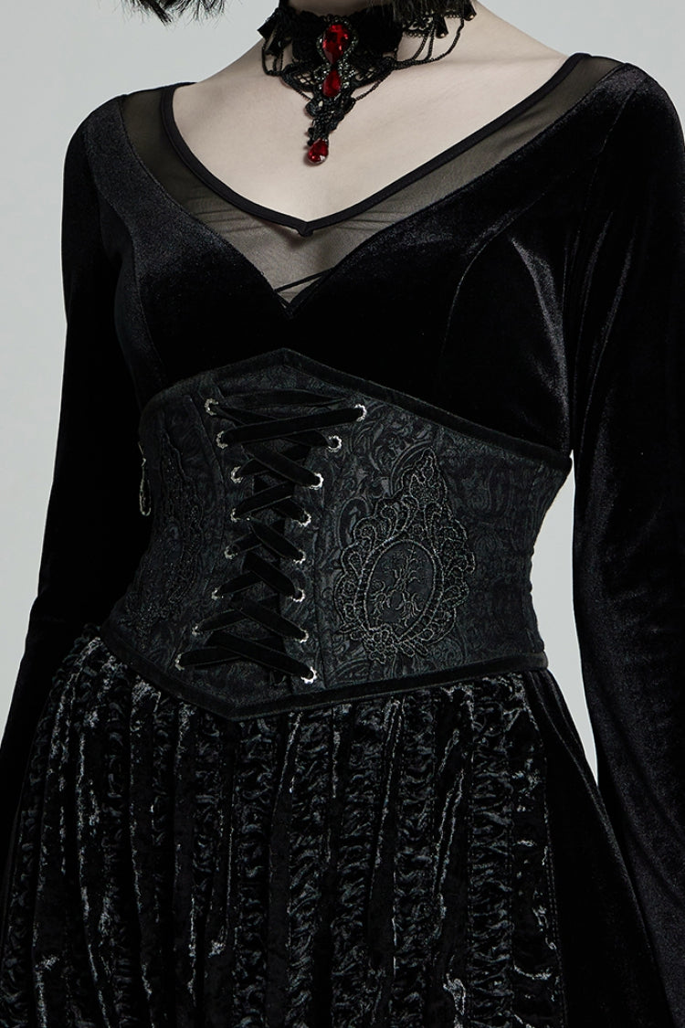 Black Jacquard Side Zipper Lace-Up Women's Gothic Corset - Product - 2