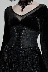 Black Jacquard Side Zipper Lace-Up Women's Gothic Corset - Product - 2
