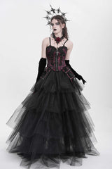 Red Sleeveless Embroidery Lace Chain Women's Gothic Vest - Product - 10