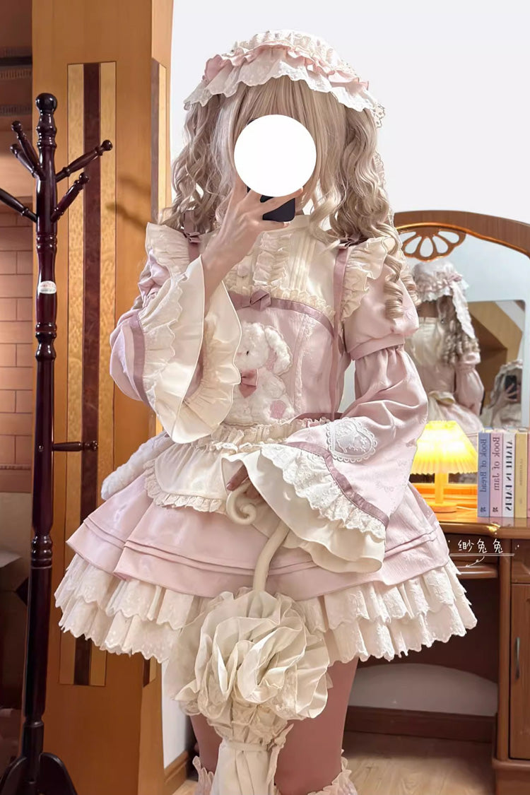 Pink [Rabbit Trap] Short Sleeves Triple-Layered Ruffle Bowknot Sweet Lolita Dress - Product - 8