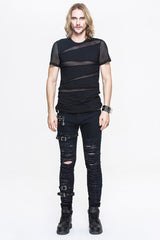 Black Partition Diamond Shape Mesh Gothic Punk Mens Tops T-Shirt - Product - 2