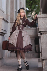 Brown/Grey Witch'S Notes Ruffle Cardigan Classic Lolita Skirt - Product - 4