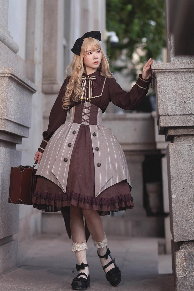 Brown/Grey Witch'S Notes Ruffle Cardigan Classic Lolita Skirt - Product - 4