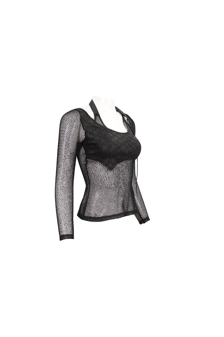 Black Wool Shoulder Loop Adjustable Asymmetric Wrapped Women's Punk T-Shirt - Product - 8
