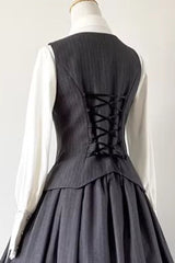 Grey [Griffin’s Pact] Bust Support Striped Printed Gothic Ouji Lolita Shorts Vest Set - Product - 2