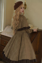 Brown [Baker Street Stories] Stripe Print Ruffle Fake Two Pieces British College Style Classic Lolita Dress - Product - 12