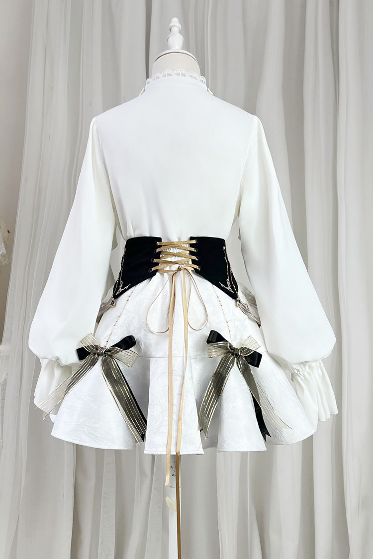 White [Star Gate] Jacquard Embroidery Bowknot Irregular Sweet Elegant Princess Lolita Skirt - Product - 19