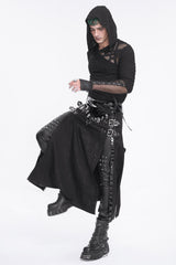 Black Patent Leather Splice Split Men's Punk Skirt - Product - 6