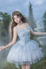 Blue [Spirit in the Mist] Square Collar Sleeveless Ruffled Pearl Detail Sweet Elegant Lolita Jsk Dress - Product - 6