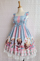 Chocolate Cat Print Ruffled High Waisted Sweet Lolita JSK Dress - Product - 3