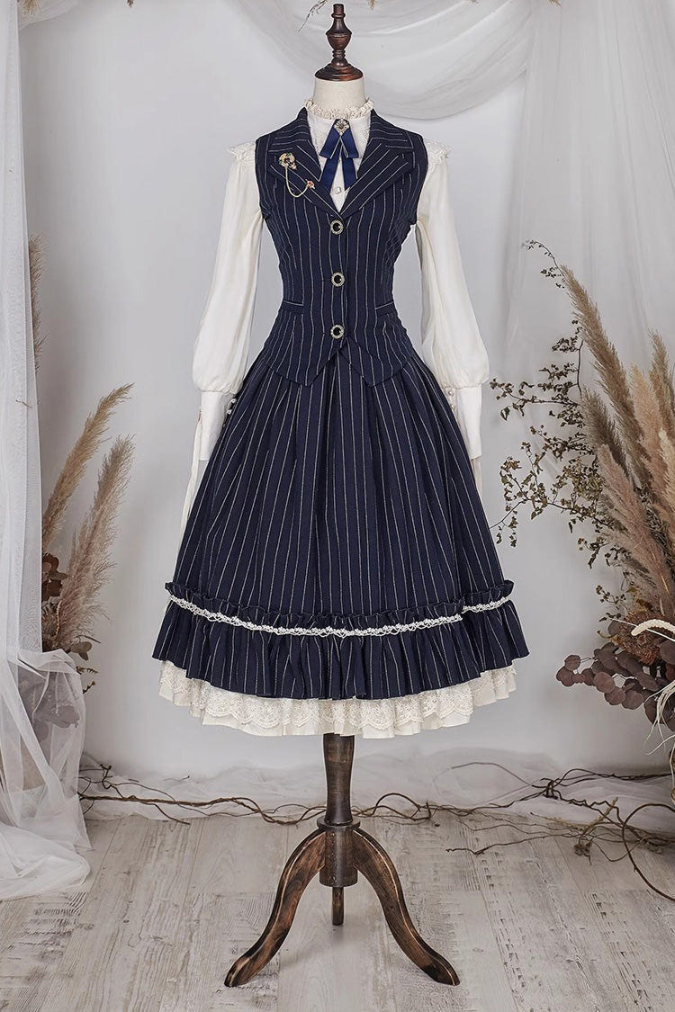 Multi-layer Striped Print Ruffle Sweet College Style Elegant Lolita Skirt 3 Colors - Product - 19