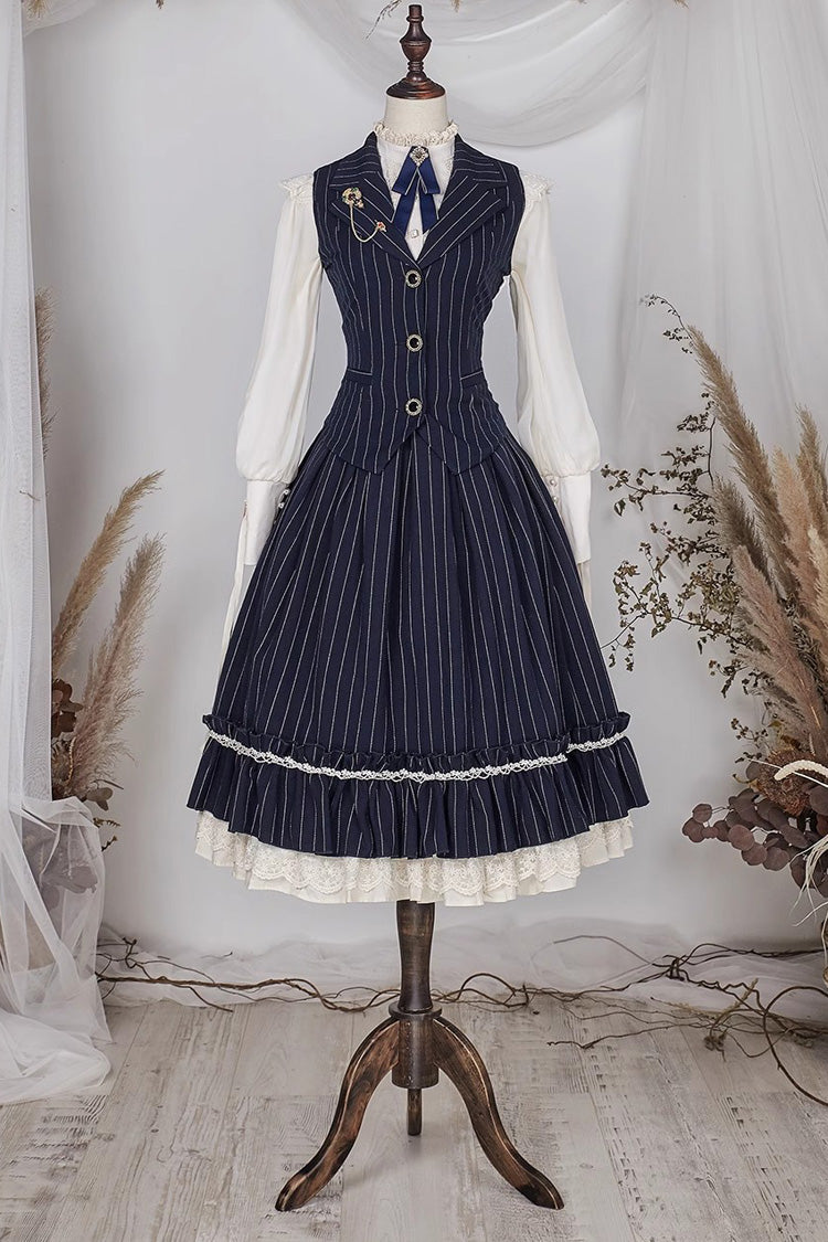 Multi-layer Striped Print Ruffle Sweet College Style Elegant Lolita Skirt 3 Colors - Product - 19