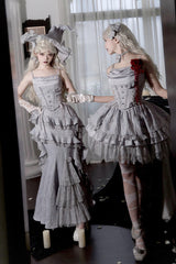 Silver Grey [Twilight] Ruffle Lace Irregular Gothic Witch Lolita Fishtail Skirt Set - Product - 9