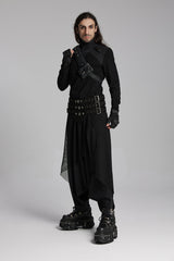 Black Stand Collar Long Sleeves Techwear Bucket-up Zip Men's Punk T-Shirt - Product - 5