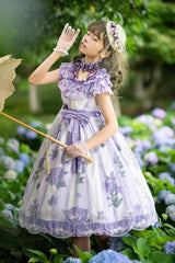 Purple [Endless Summer] Round Collar Sleeveless Hime Sleeves Printed Ruffled Bow Lace Sweet Lolita Dress - Purple - 1