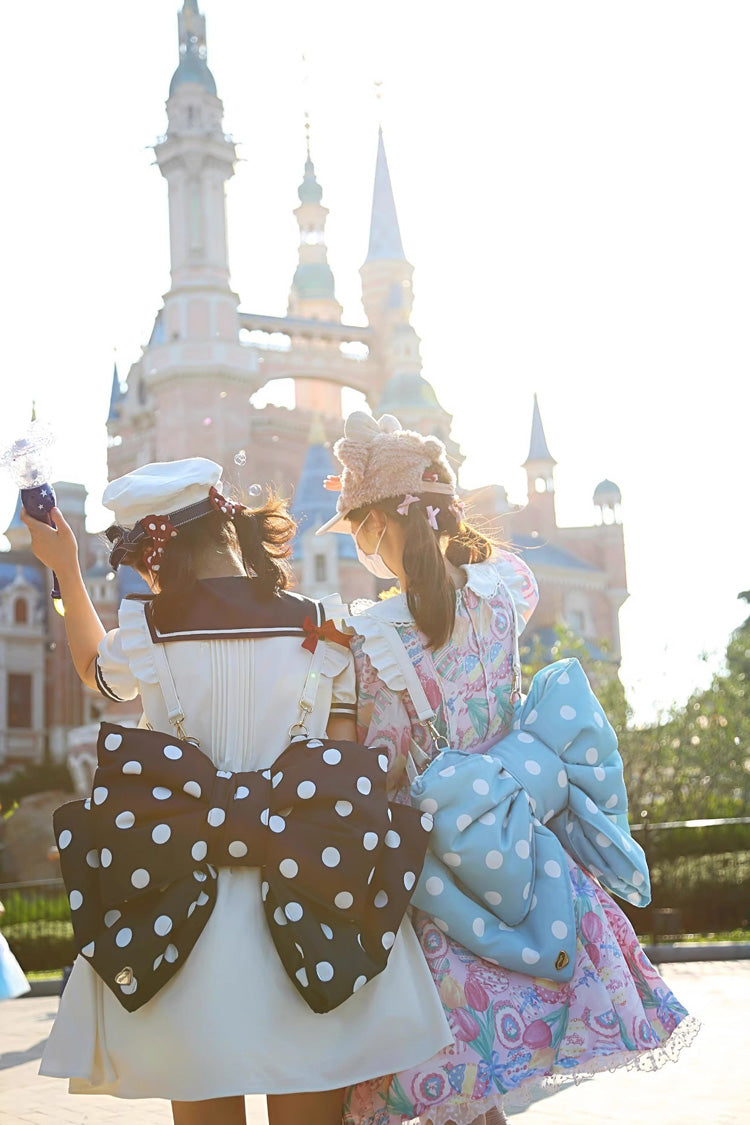 Pink Polka Dot Print Bowknot Shaped Sweet Lolita Backpack - Product - 13