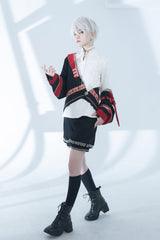 [Cangzhu] Stand Collar Long Sleeves Embroidered Asymmetric Classic Chinese Inspired Vintage Ouji Lolita Shorts Set - Product - 5