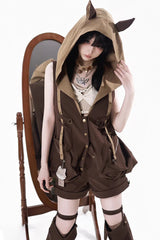 Brown [Fox Trail Chronicles] Sleeveless Hooded Punk Prince Ouji Lolita Set - Brown(Set) - 1