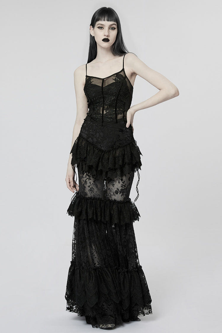 Black Multi-layer Print Ruffle Stitching Lace Sheer Women's Gothic Gorgeous Skirt - Product - 4