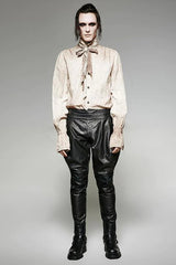 White Long Lantern Sleeves Retro Metal Button Mens Steampunk Tie Shirt - Product - 4