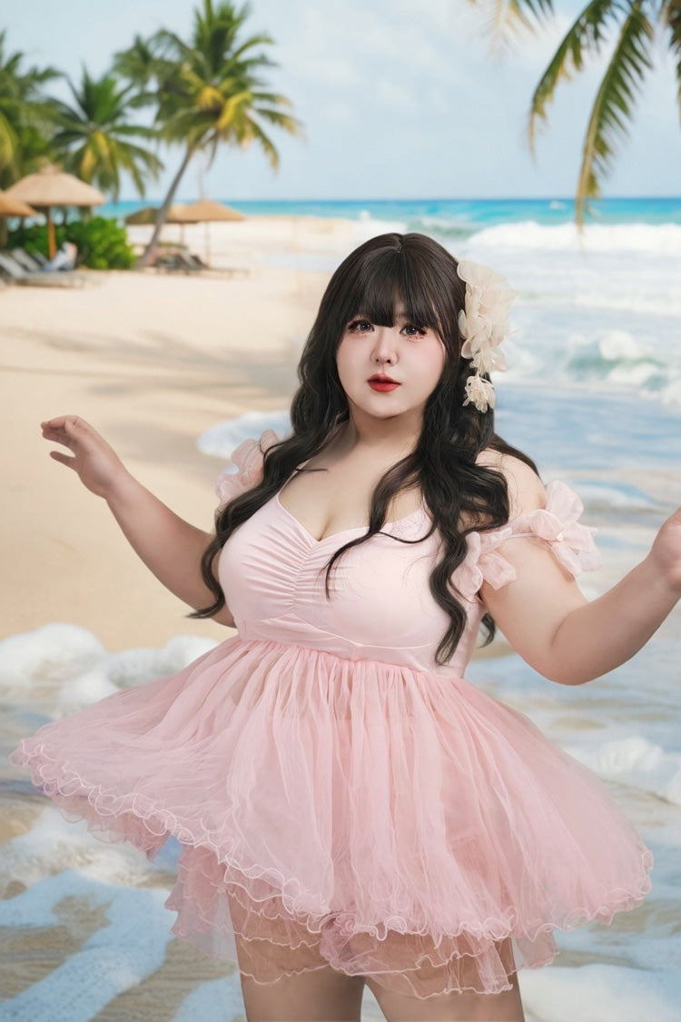 Pink Sleeveless Bow Lace Sweet Lolita Two-piece Swimsuit - Product - 6