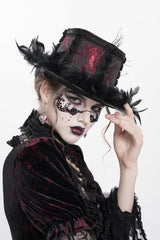 Red Embroidered Women's Gothic Gorgeous Floral Feather Hat - Product - 8