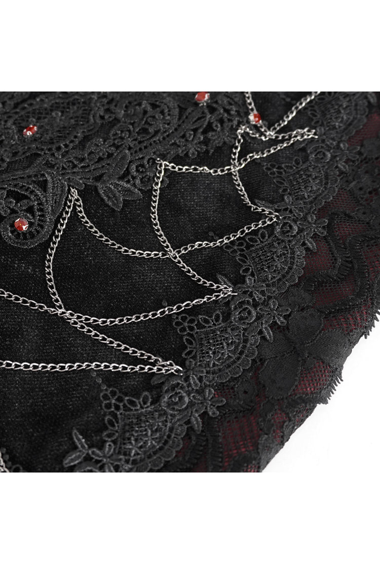 Black/Red High Waisted Embroidery Stitching Lace Women's Gothic Skirt - Product - 9