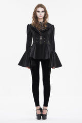 Black Ruffled Collar Flared Sleeved Women's Gothic Jacket - Black - 1