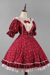 Midsummer Galaxy Shiny Star Print Short Sleeves Ruffle Bowknot Sweet Lolita OP Dress - Product - 10