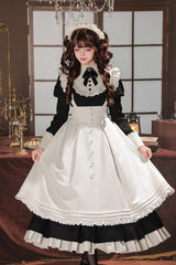 [Miss Lita] Stand Collar Long Lantern Sleeves Triple-Layered Ruffled Classic Elegant Maid Lolita Dress 2 Colors (Red, Black) - Product - 18