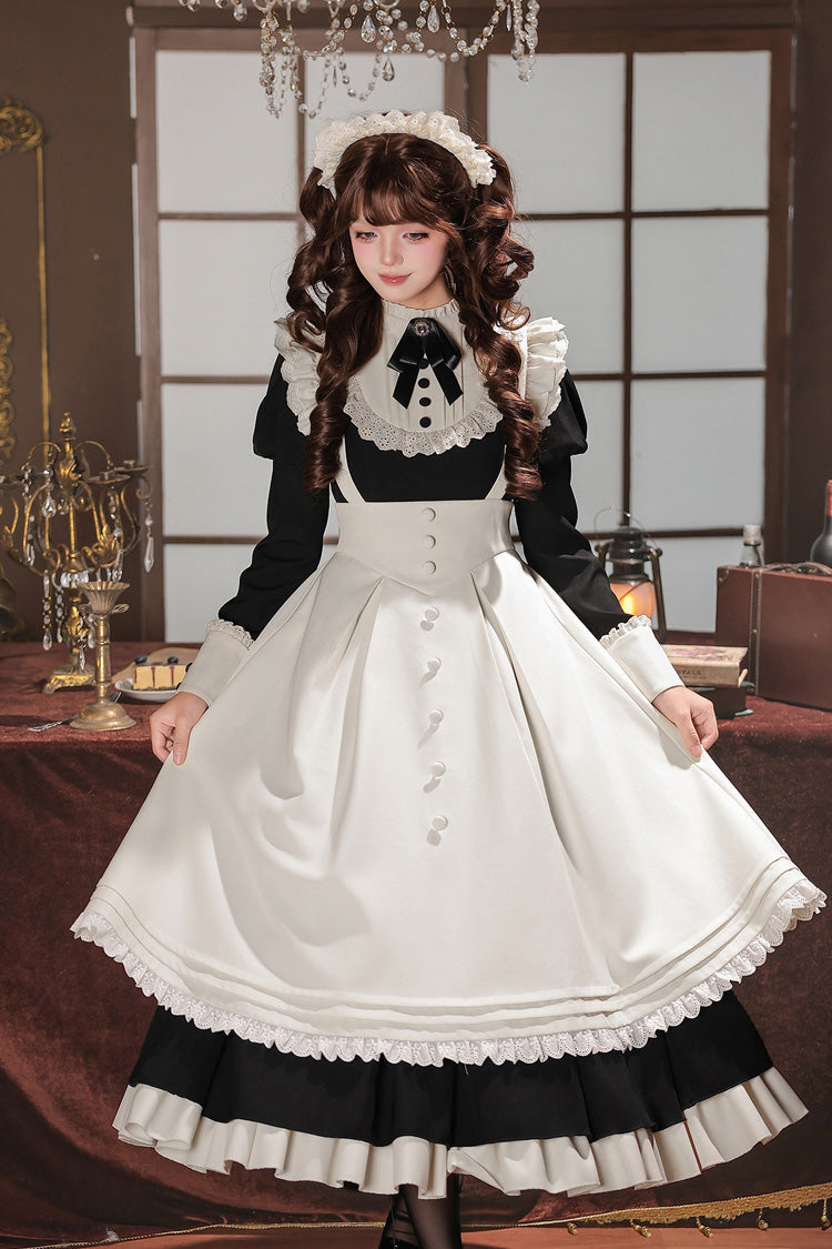 [Miss Lita] Stand Collar Long Lantern Sleeves Triple-Layered Ruffled Classic Elegant Maid Lolita Dress 2 Colors (Red, Black) - Product - 18
