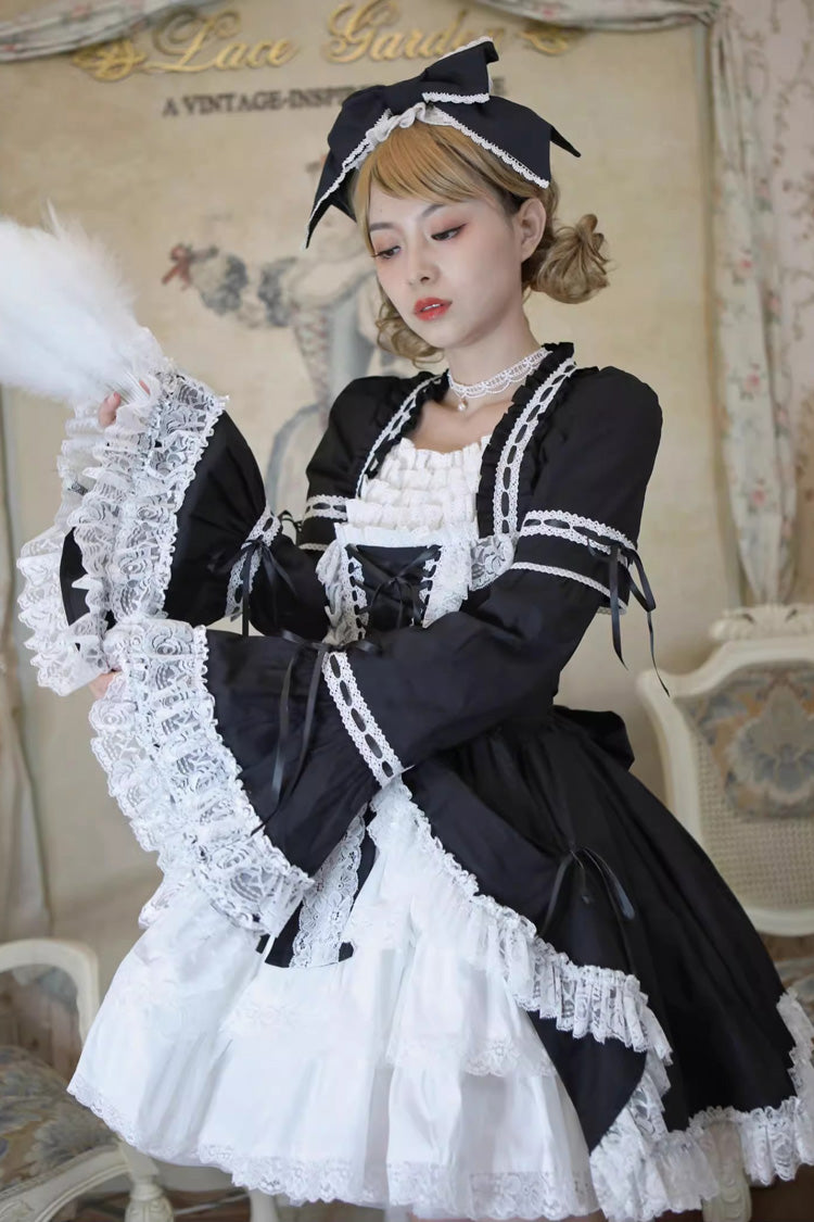 [Miss Rella] Short Sleeves Multi-Layered Ruffle Cardigan Bowknot Lace-Up Sweet Lolita Dress 9 Colors - Product - 5