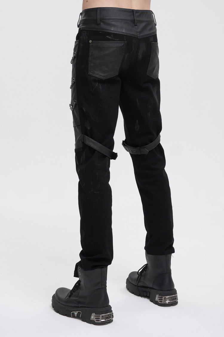 Black Slim Fit Zip Stud Side Chain Eyelet Rock Men's Gothic Trousers - Product - 3