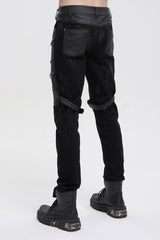 Black Slim Fit Zip Stud Side Chain Eyelet Rock Men's Gothic Trousers - Product - 3