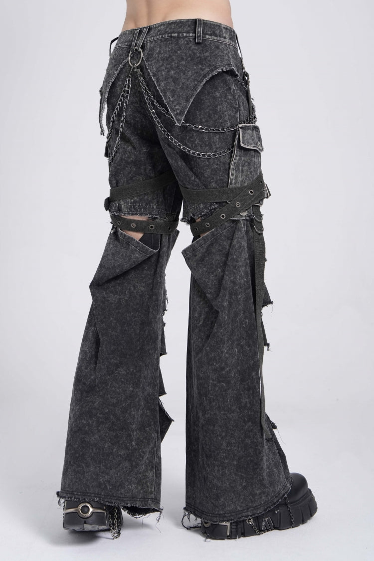 Black Ripped Chain-Decorated Men's Punk Cool Cosplay Pants with Big-pocket - Product - 9