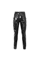 Black Lace Up Patent Leather Men's Punk Pants - Product - 8