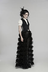 Black Jacquard Lace Lace-Up Slim Pleated Women's Gothic Palace Vest - Product - 3